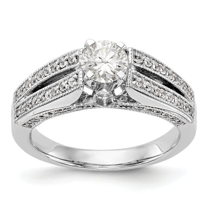 14K White Gold Peg Set Simulated Diamond Engagement Ring