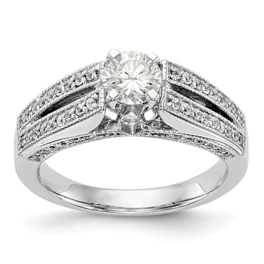14K White Gold Peg Set Simulated Diamond Engagement Ring