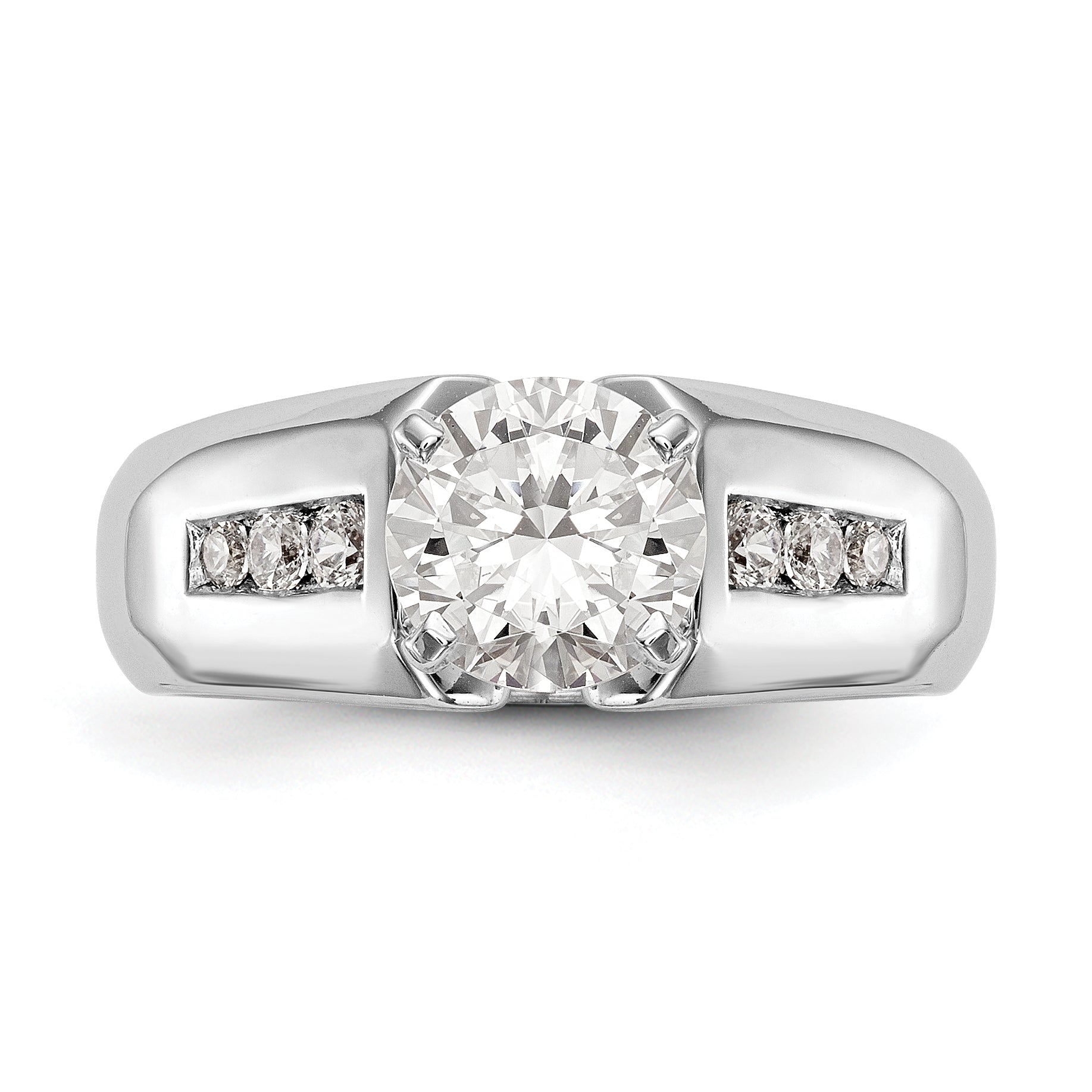 14K White Gold Diamond Peg Set CZ Engagement Ring