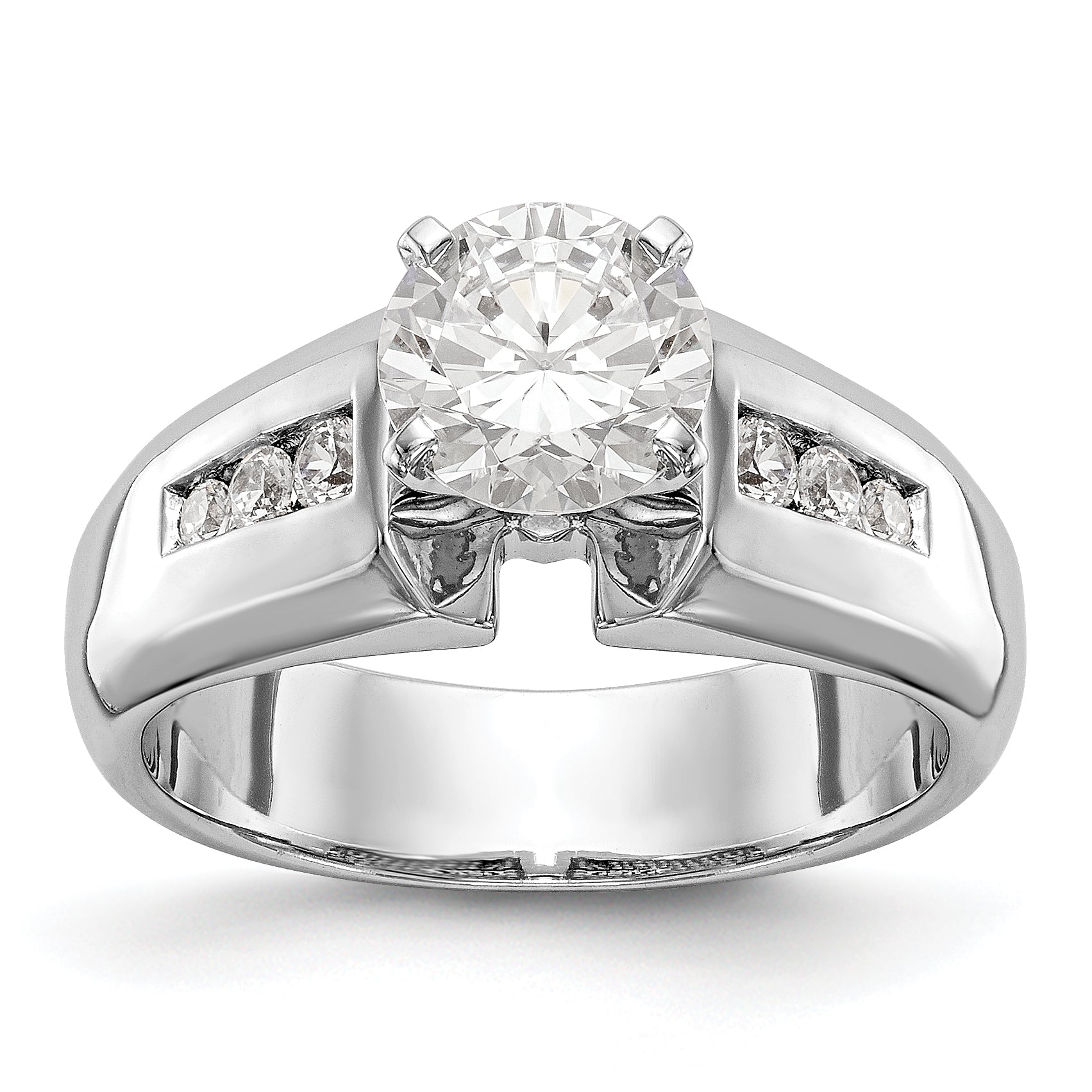 14K White Gold Diamond Peg Set CZ Engagement Ring