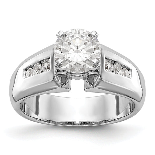 14K White Gold Diamond Peg Set CZ Engagement Ring