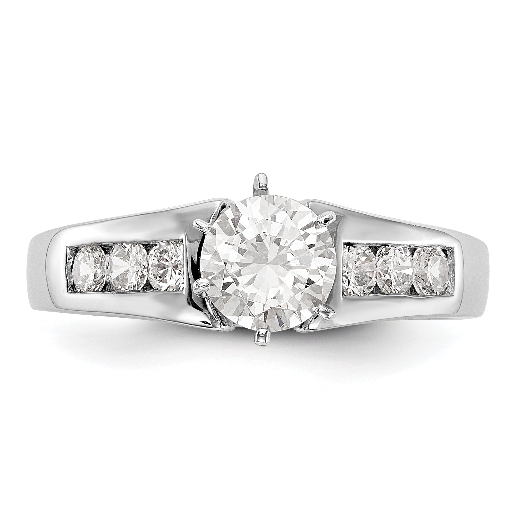 14K White Gold Diamond Peg Set CZ Engagement Ring