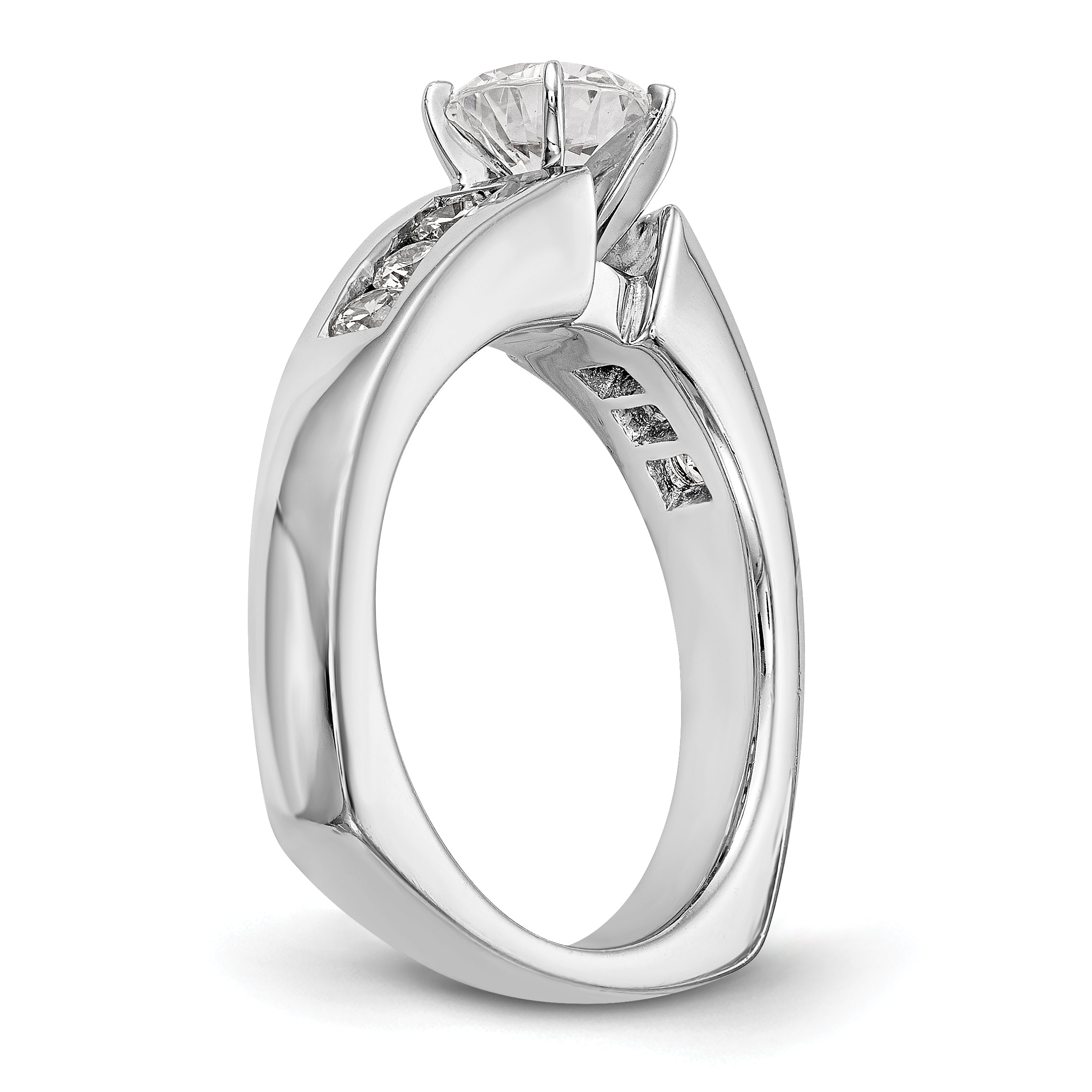 14K White Gold Diamond Peg Set CZ Engagement Ring
