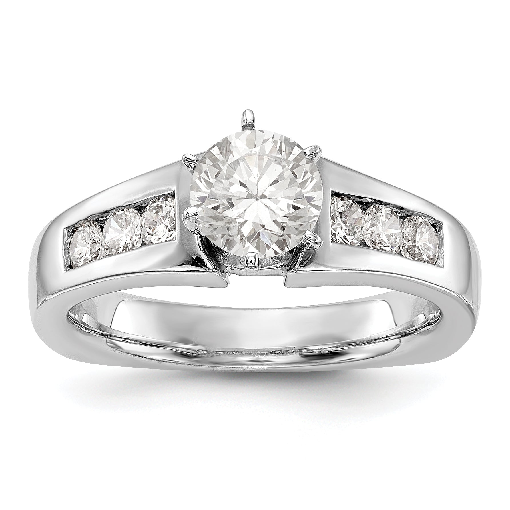 14K White Gold Diamond Peg Set CZ Engagement Ring