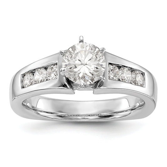14K White Gold Diamond Peg Set CZ Engagement Ring