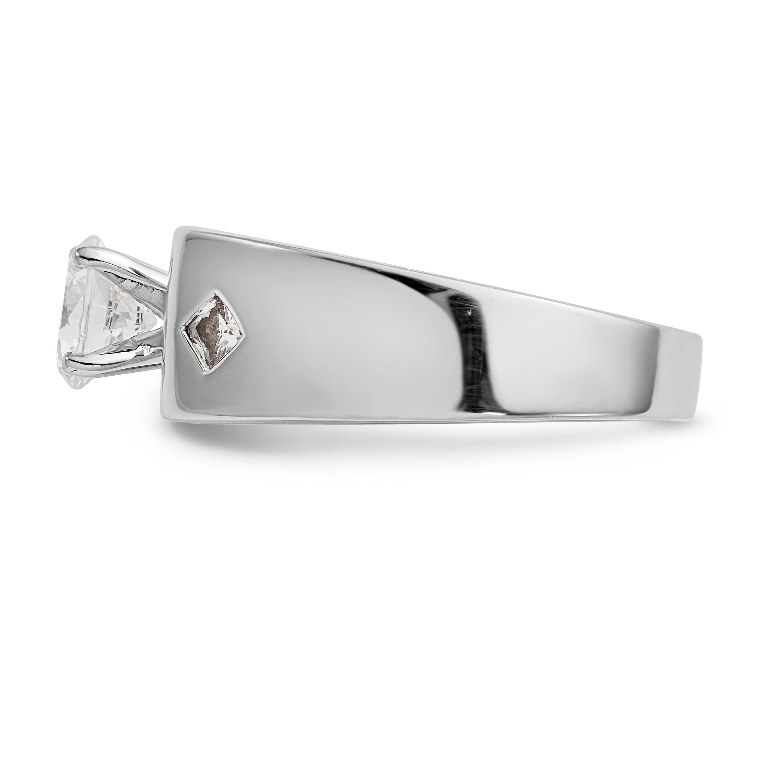 14K White Gold Diamond Peg Set CZ Engagement Ring