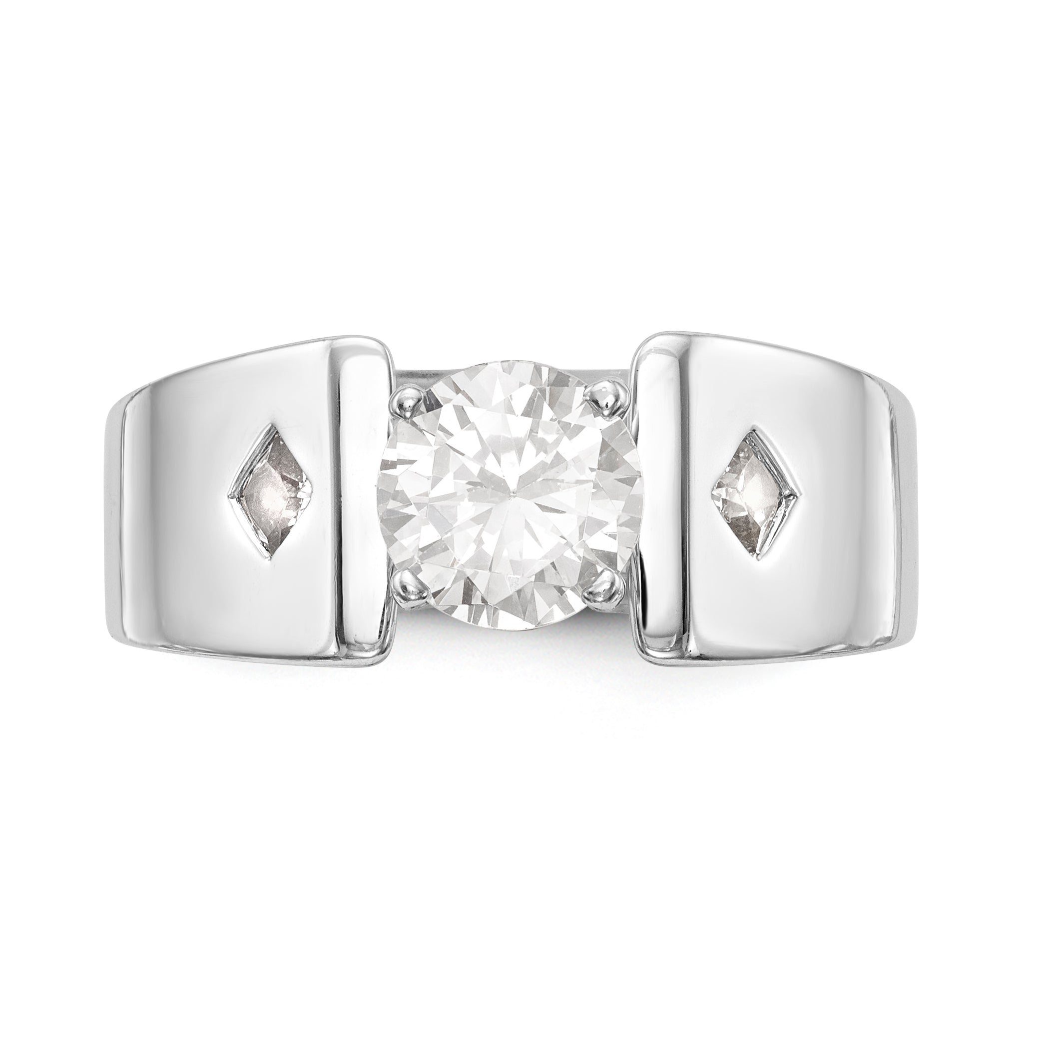 14K White Gold Diamond Peg Set CZ Engagement Ring