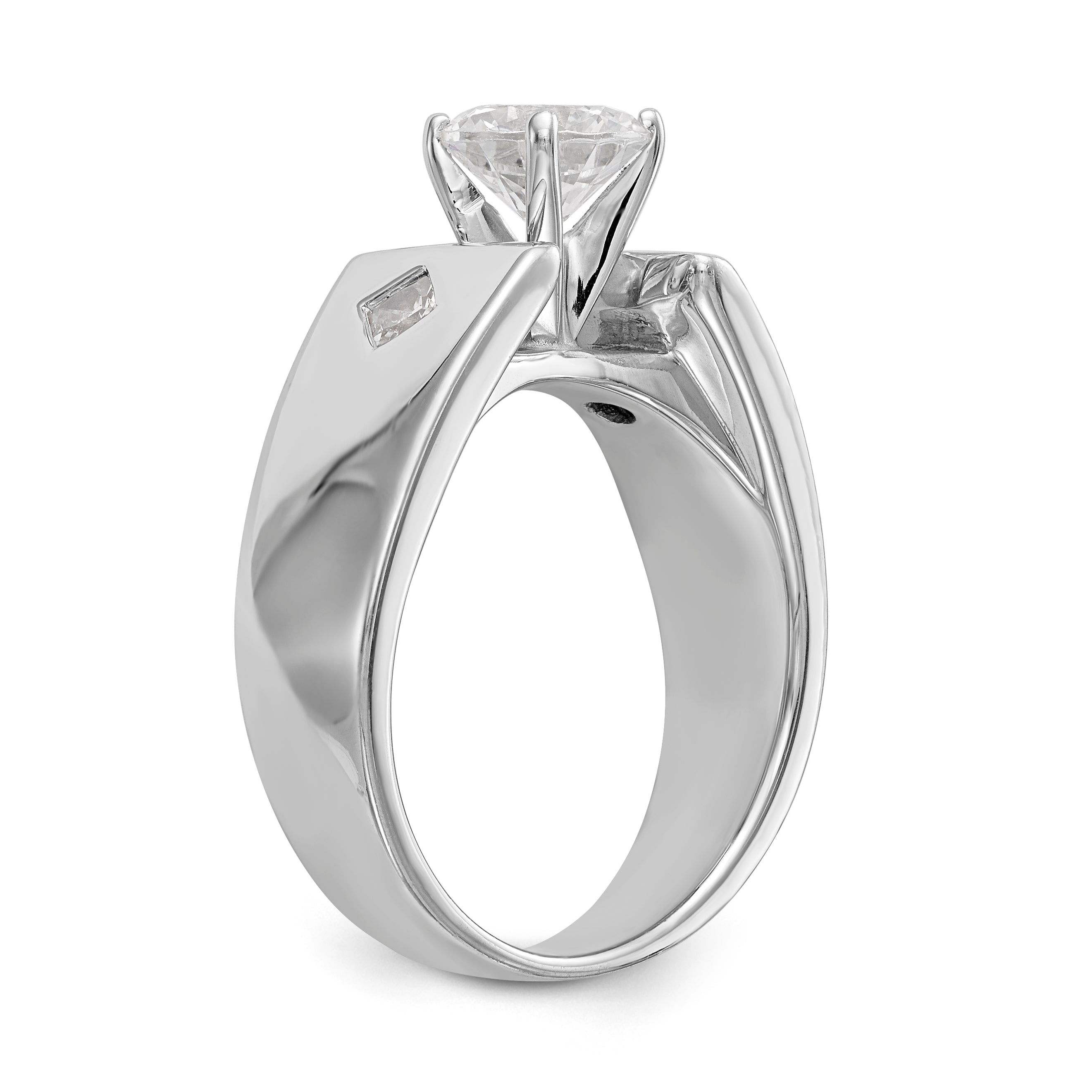 14K White Gold Diamond Peg Set CZ Engagement Ring