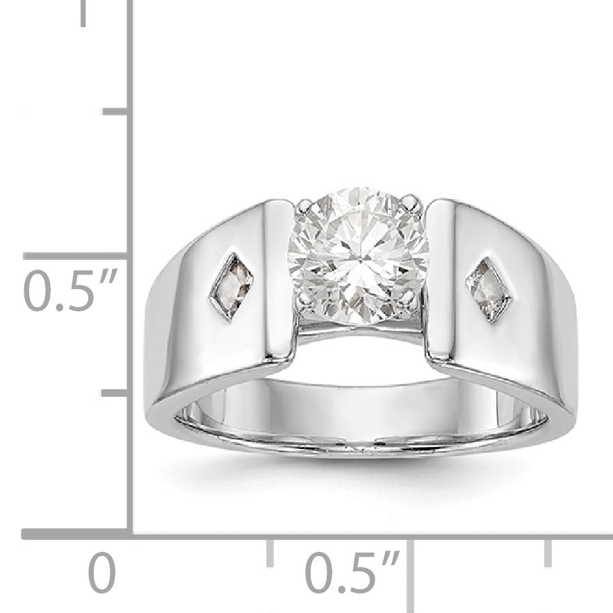 14K White Gold Diamond Peg Set CZ Engagement Ring