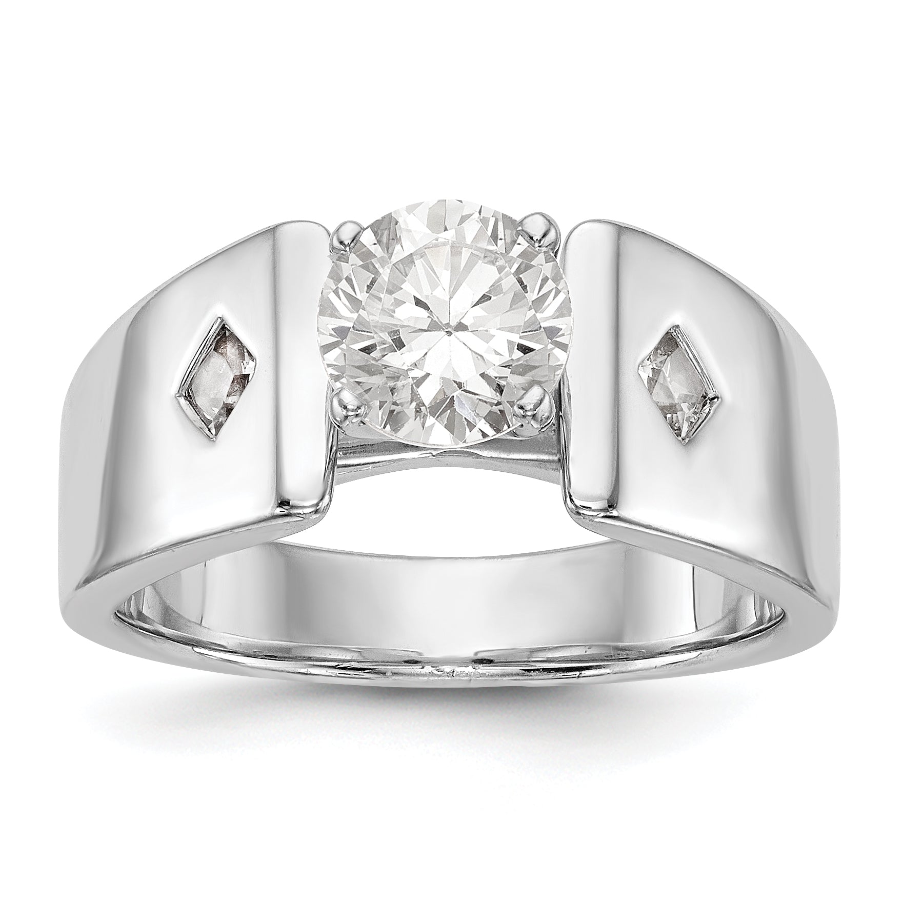 14K White Gold Diamond Peg Set CZ Engagement Ring