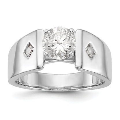 14K White Gold Diamond Peg Set CZ Engagement Ring