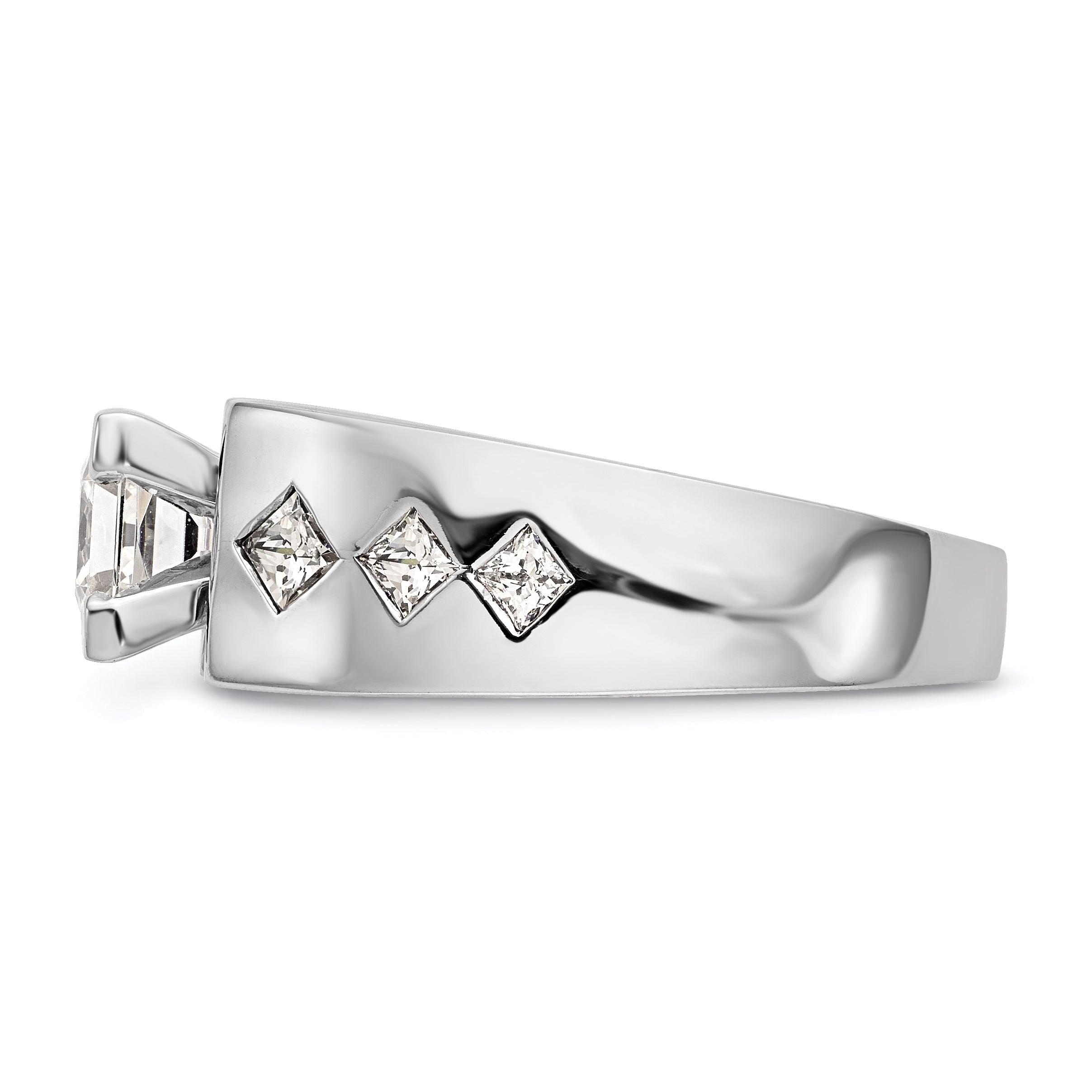 14K White Gold Diamond Peg Set CZ Engagement Ring