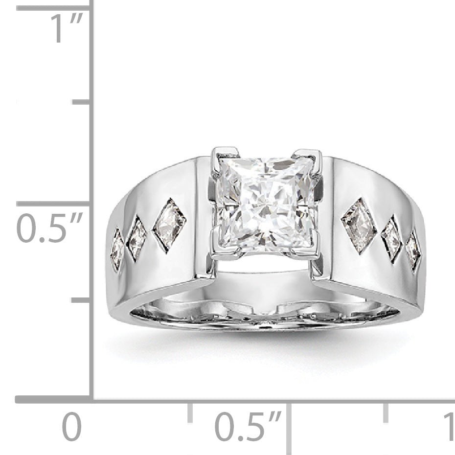 14K White Gold Diamond Peg Set CZ Engagement Ring