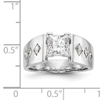 14K White Gold Diamond Peg Set CZ Engagement Ring