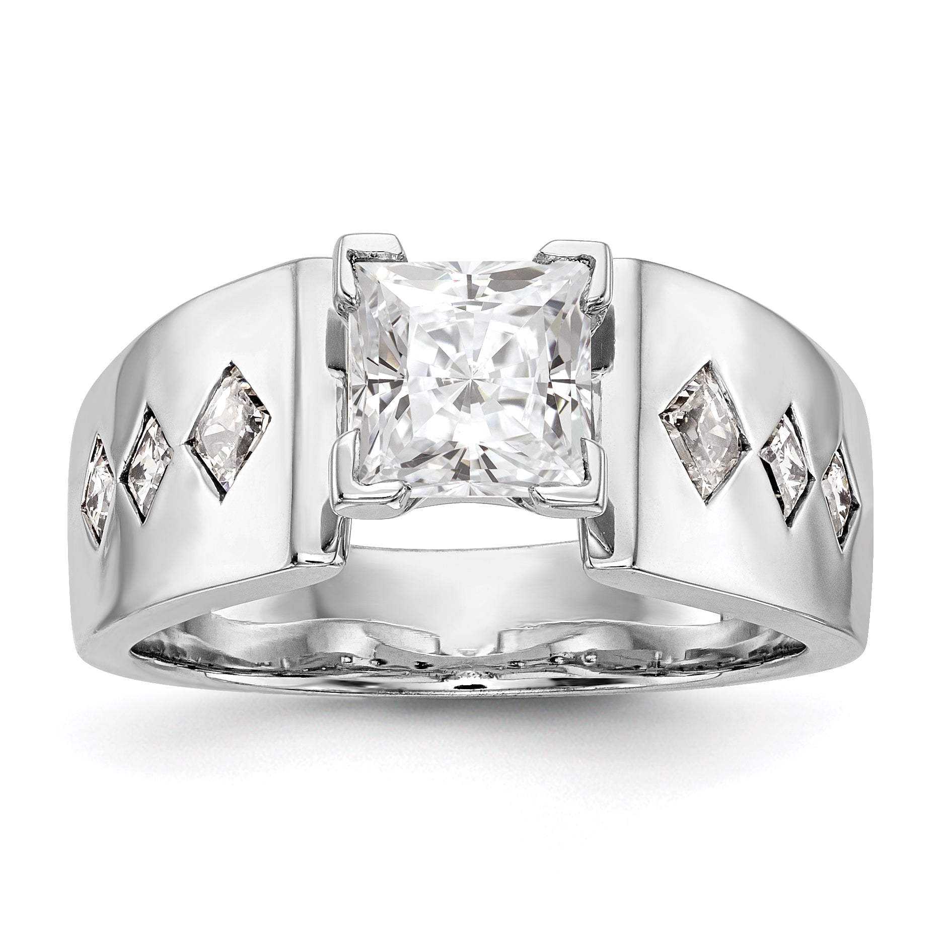 14K White Gold Diamond Peg Set CZ Engagement Ring