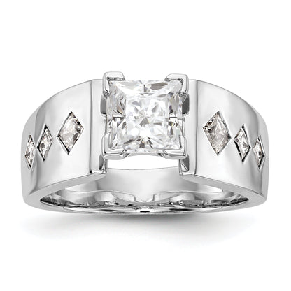 14K White Gold Diamond Peg Set CZ Engagement Ring