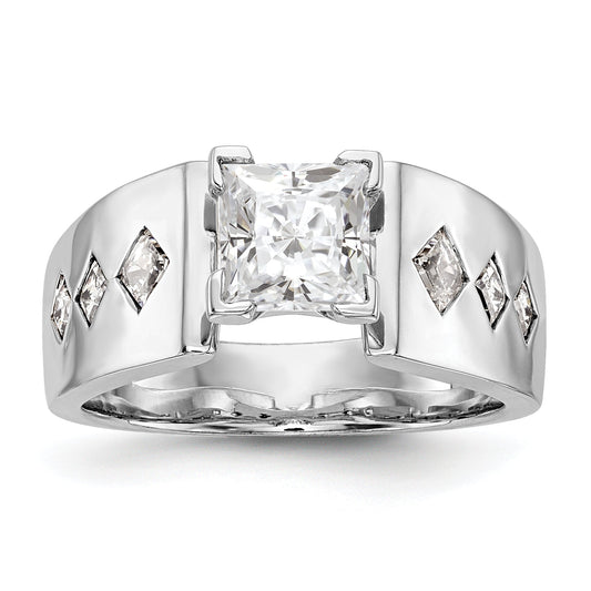 14K White Gold Diamond Peg Set CZ Engagement Ring