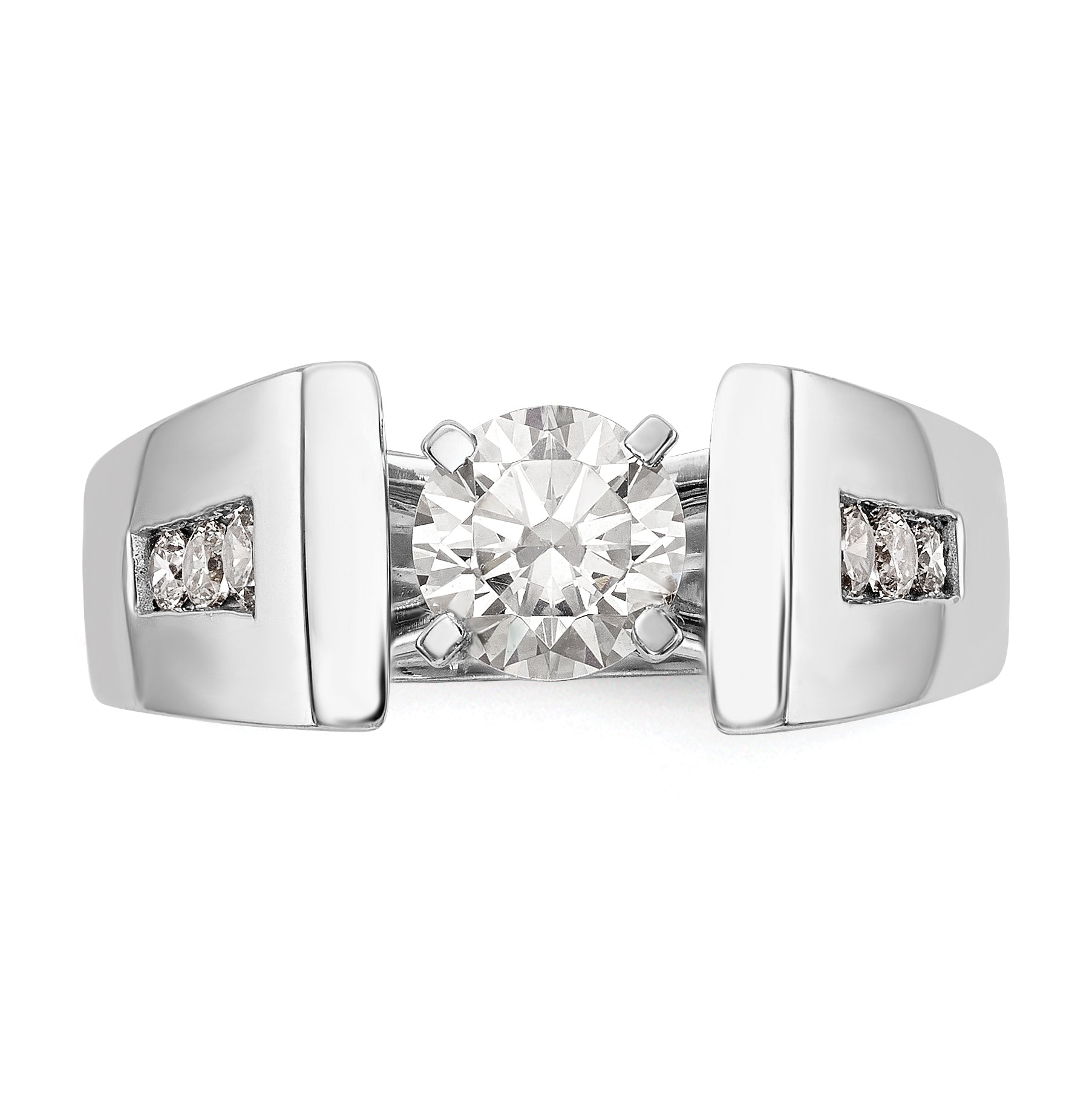 14K White Gold Diamond Peg Set CZ Engagement Ring