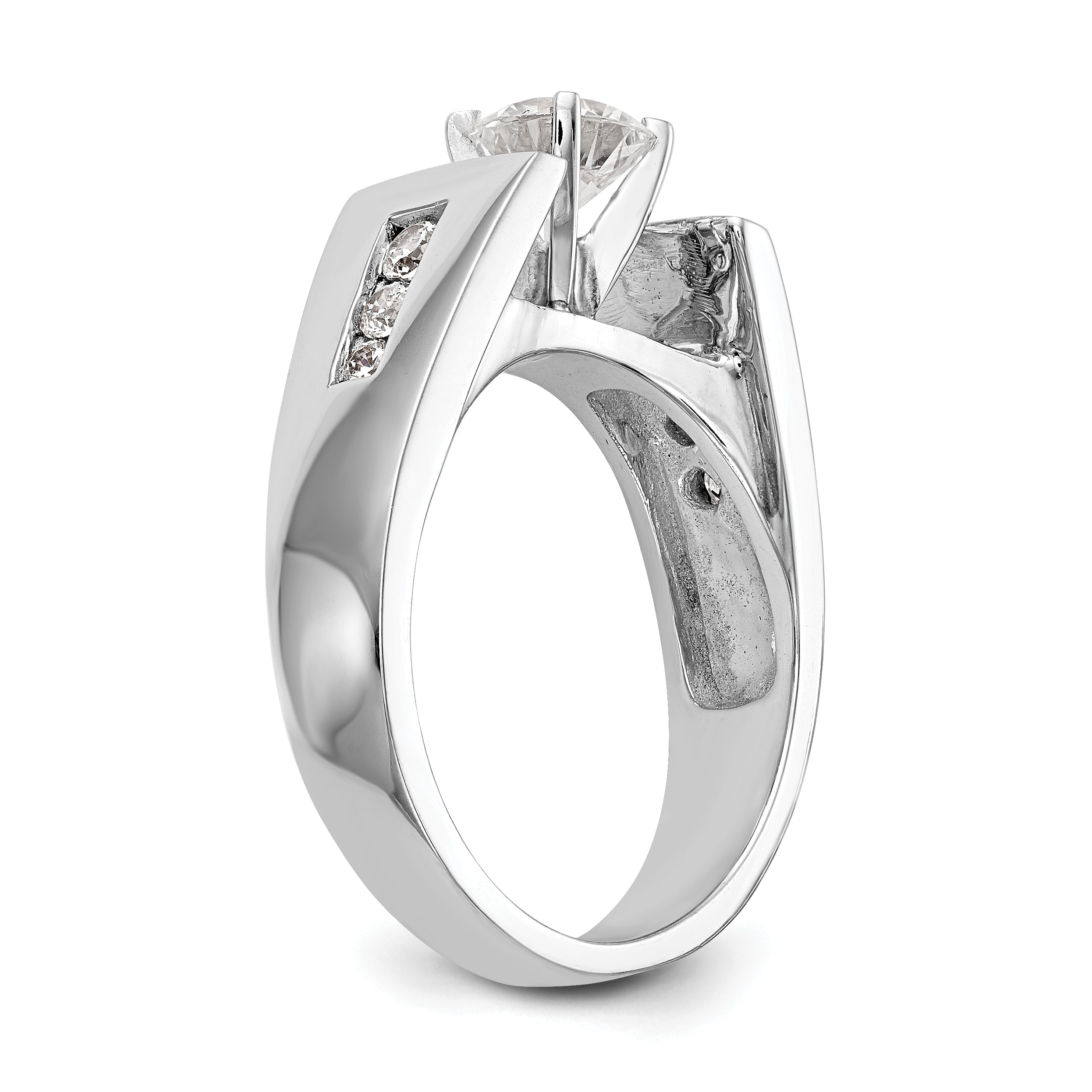 14K White Gold Diamond Peg Set CZ Engagement Ring