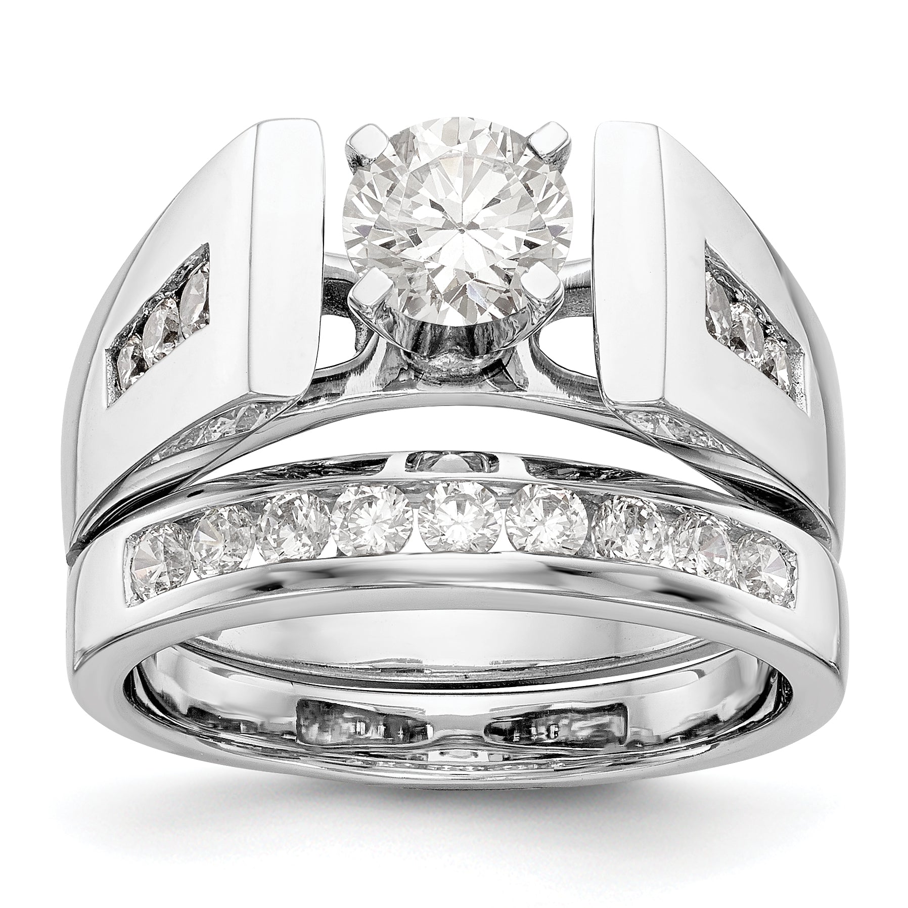 14K White Gold Diamond Peg Set CZ Engagement Ring