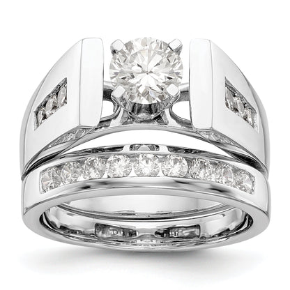 14K White Gold Diamond Peg Set CZ Engagement Ring