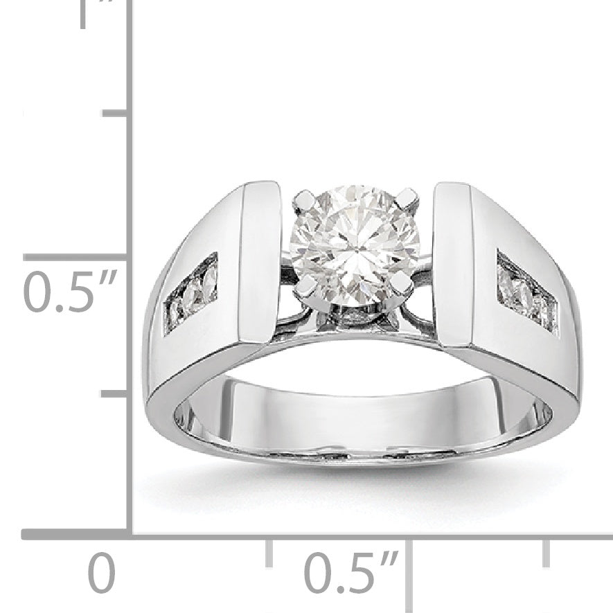 14K White Gold Diamond Peg Set CZ Engagement Ring