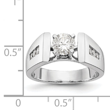 14K White Gold Diamond Peg Set CZ Engagement Ring