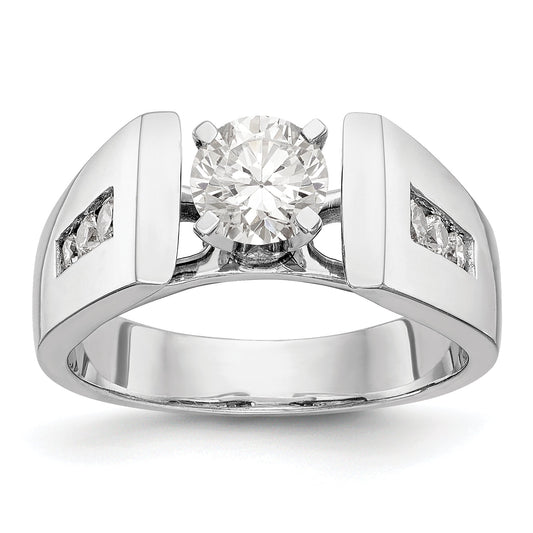 14K White Gold Diamond Peg Set CZ Engagement Ring