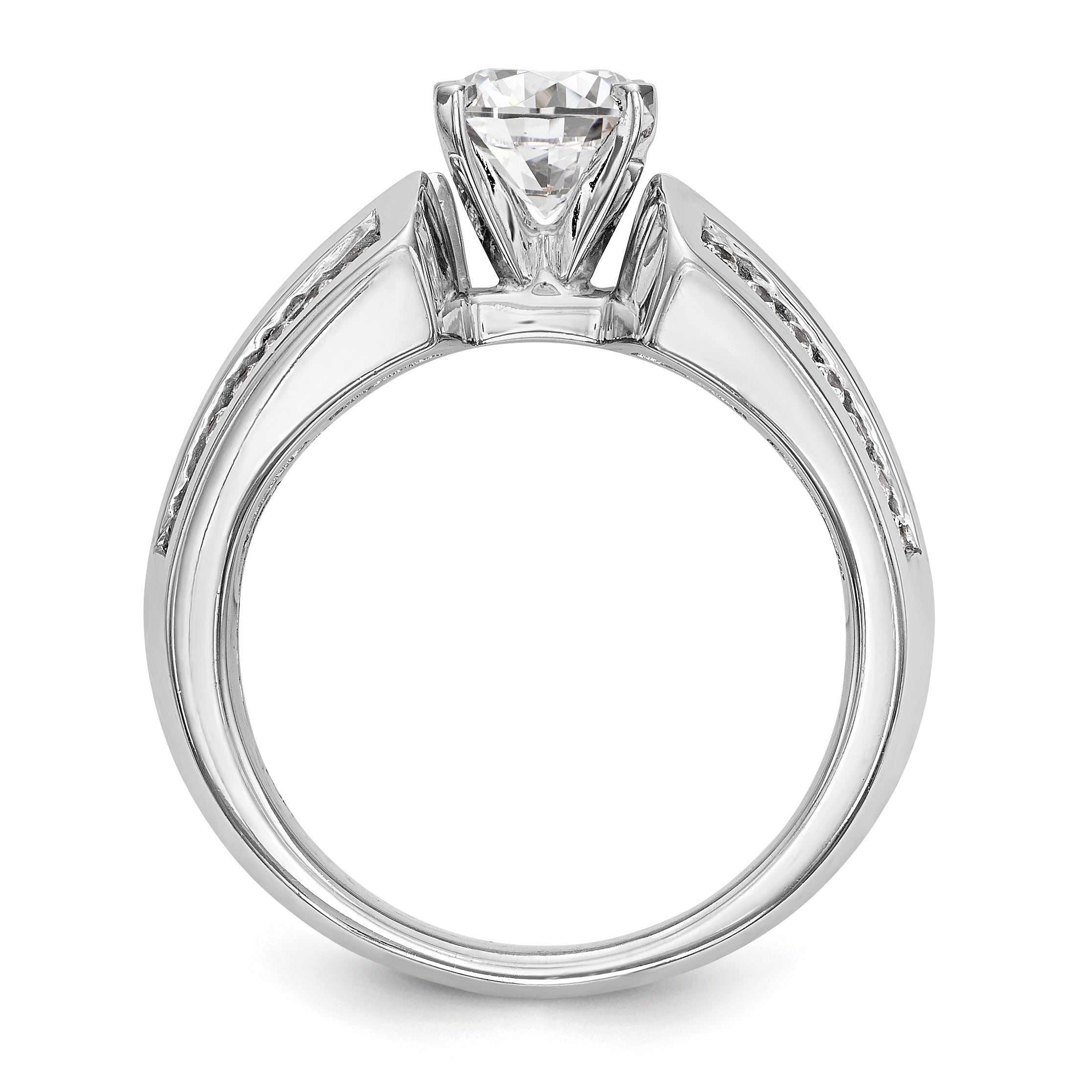 14K White Gold Diamond Peg Set CZ Engagement Ring