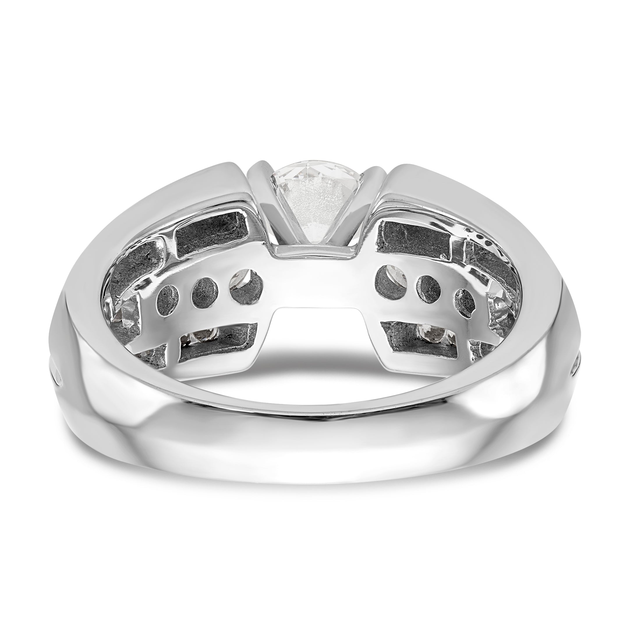 14K White Gold Diamond Peg Set CZ Engagement Ring