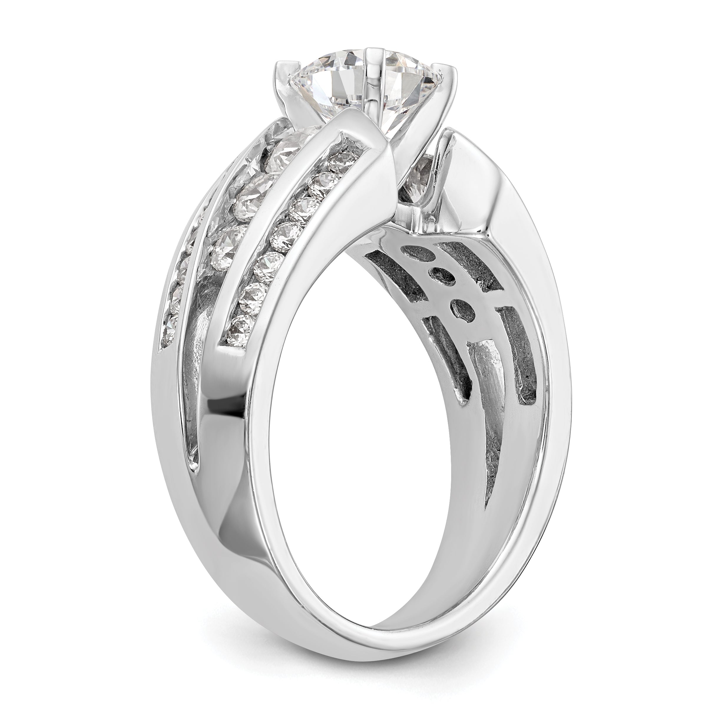 14K White Gold Diamond Peg Set CZ Engagement Ring