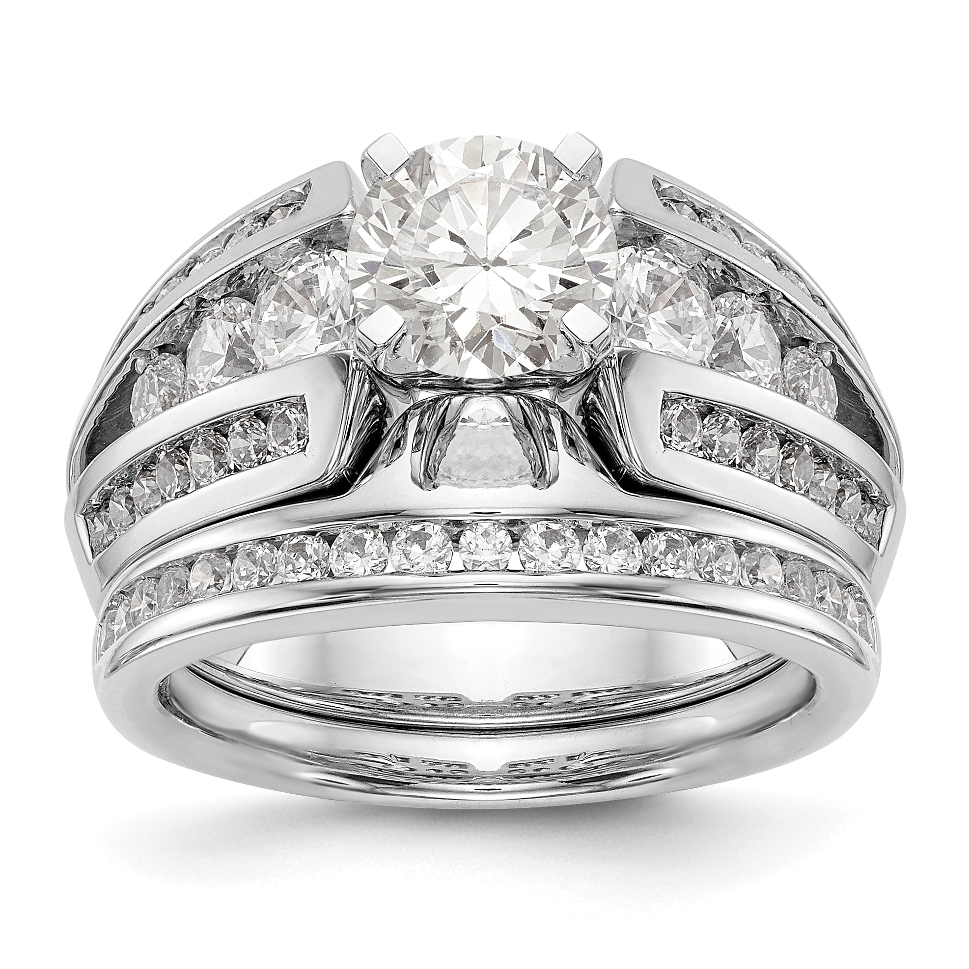14K White Gold Diamond Peg Set CZ Engagement Ring