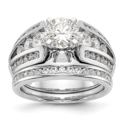 14K White Gold Diamond Peg Set CZ Engagement Ring