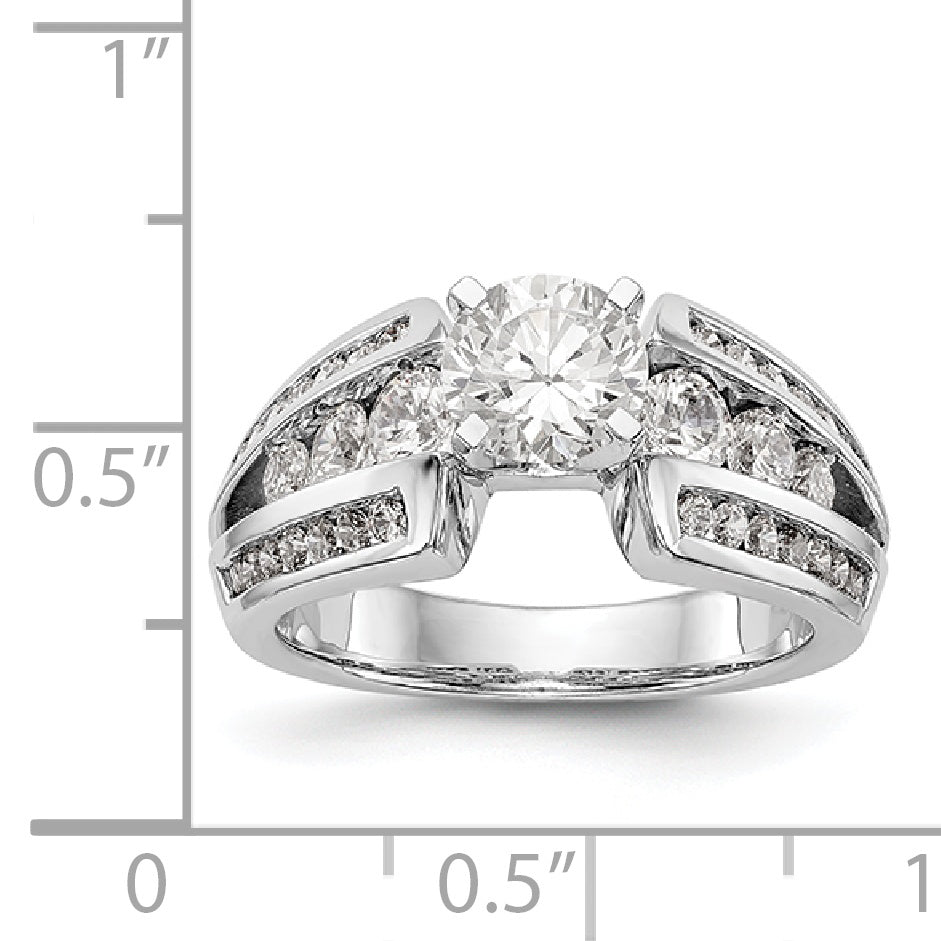 14K White Gold Diamond Peg Set CZ Engagement Ring