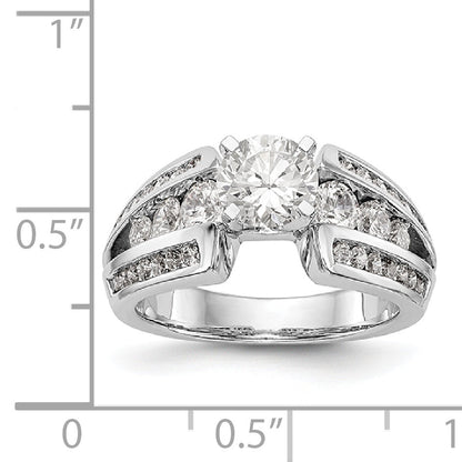 14K White Gold Diamond Peg Set CZ Engagement Ring