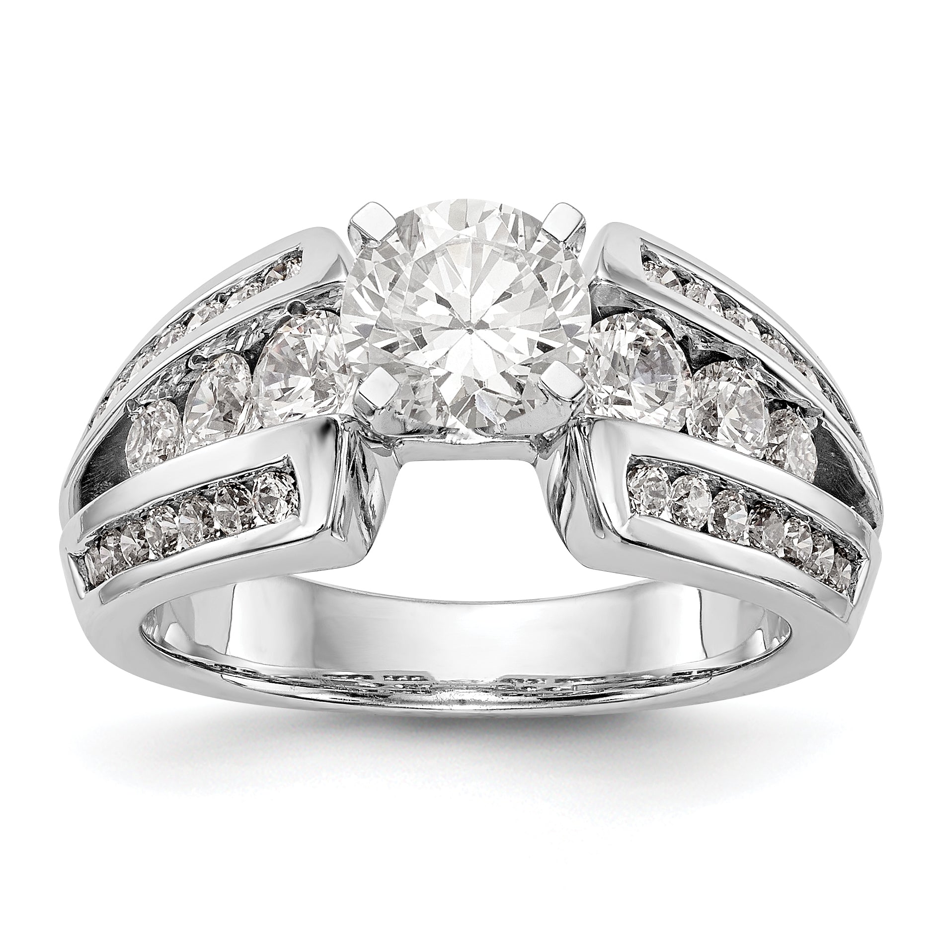 14K White Gold Diamond Peg Set CZ Engagement Ring