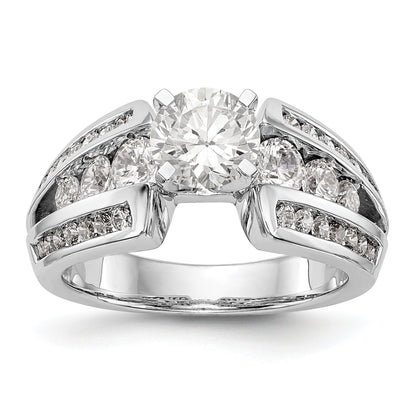 14K White Gold Diamond Peg Set CZ Engagement Ring