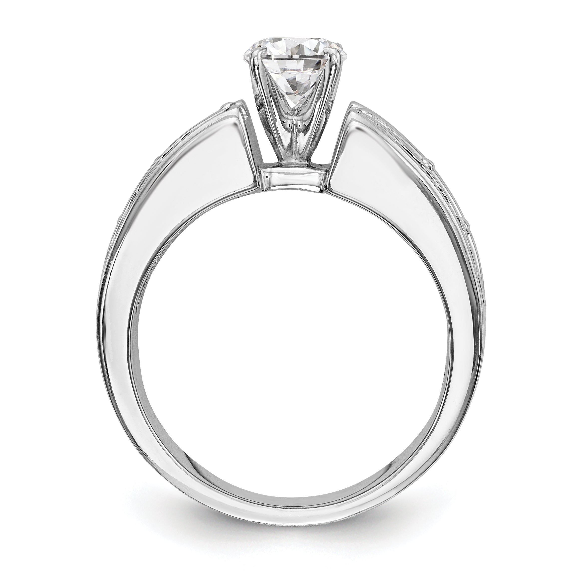 14K White Gold Diamond Peg Set CZ Engagement Ring