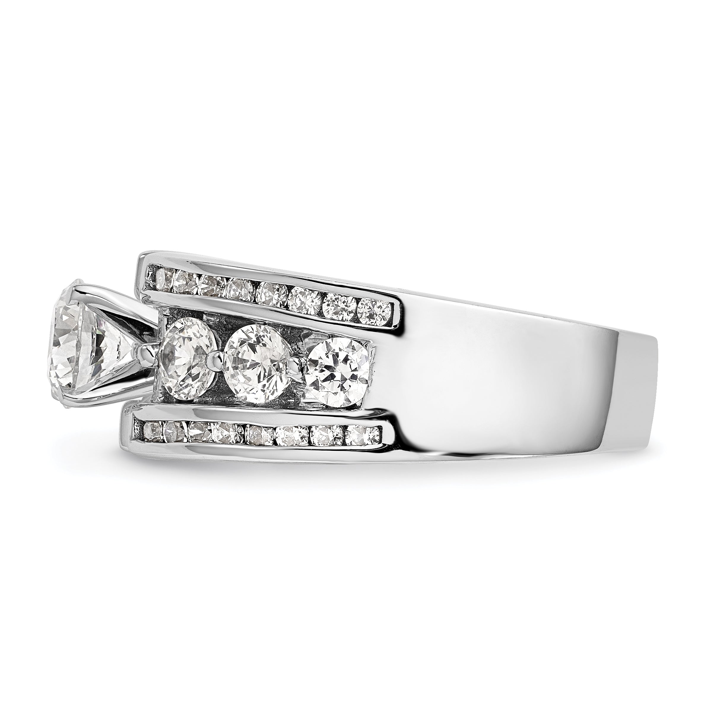 14K White Gold Diamond Peg Set CZ Engagement Ring