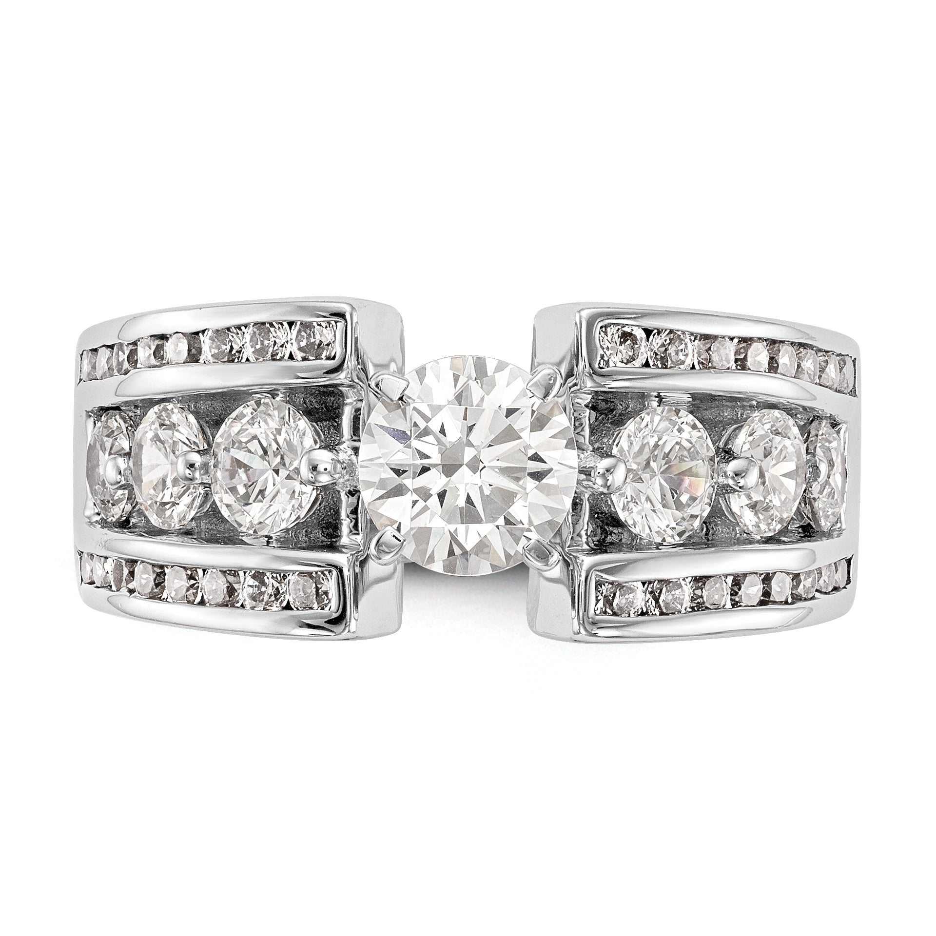 14K White Gold Diamond Peg Set CZ Engagement Ring