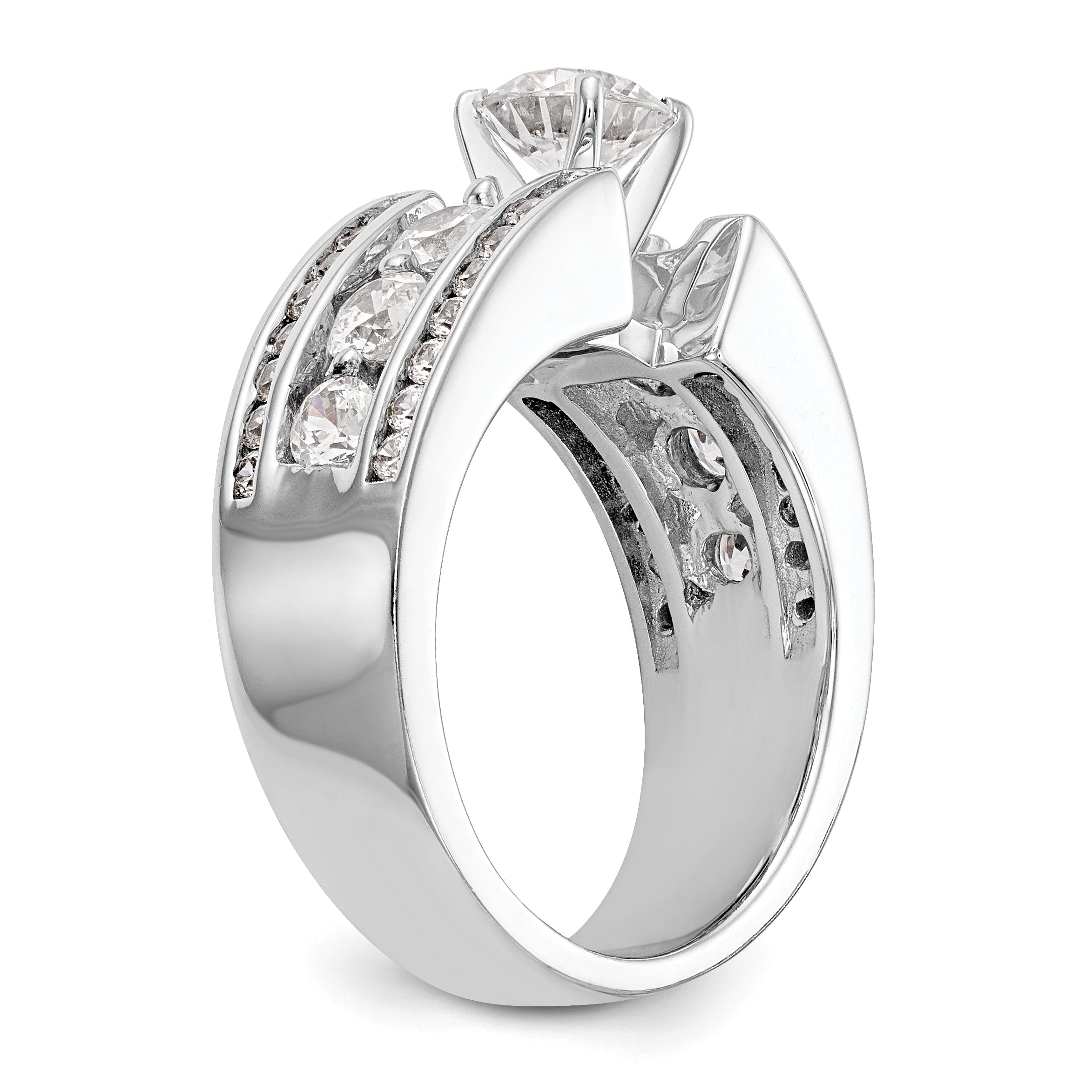 14K White Gold Diamond Peg Set CZ Engagement Ring