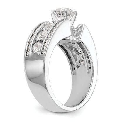 14K White Gold Diamond Peg Set CZ Engagement Ring