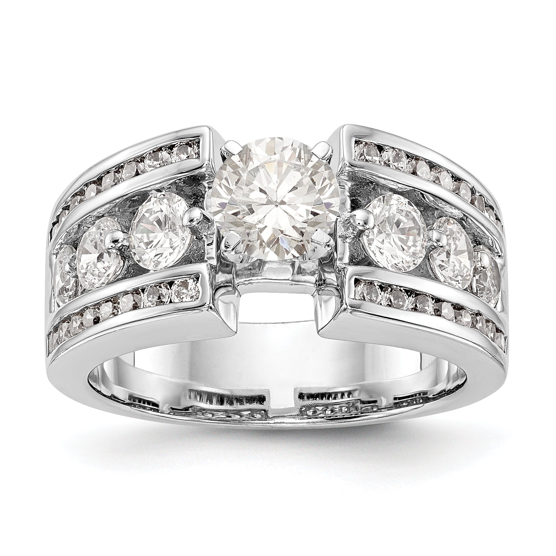14K White Gold Diamond Peg Set CZ Engagement Ring