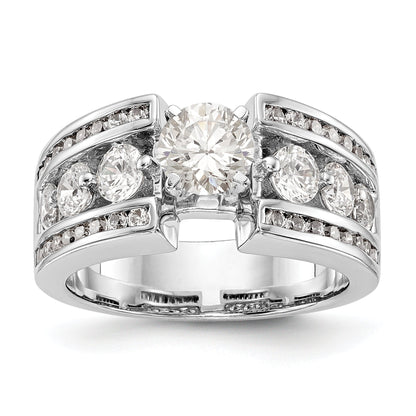 14K White Gold Diamond Peg Set CZ Engagement Ring