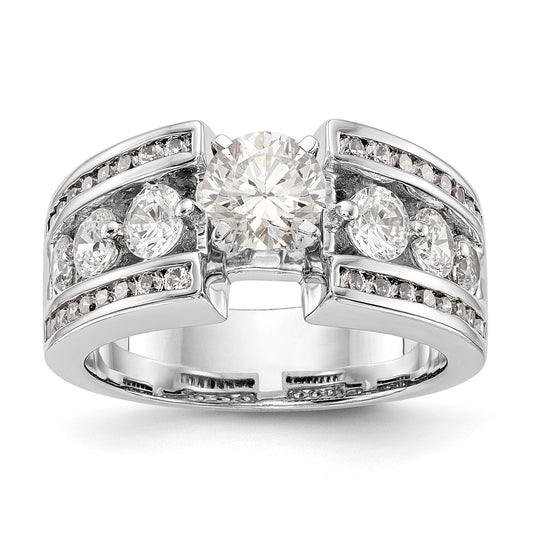 14K White Gold Diamond Peg Set CZ Engagement Ring