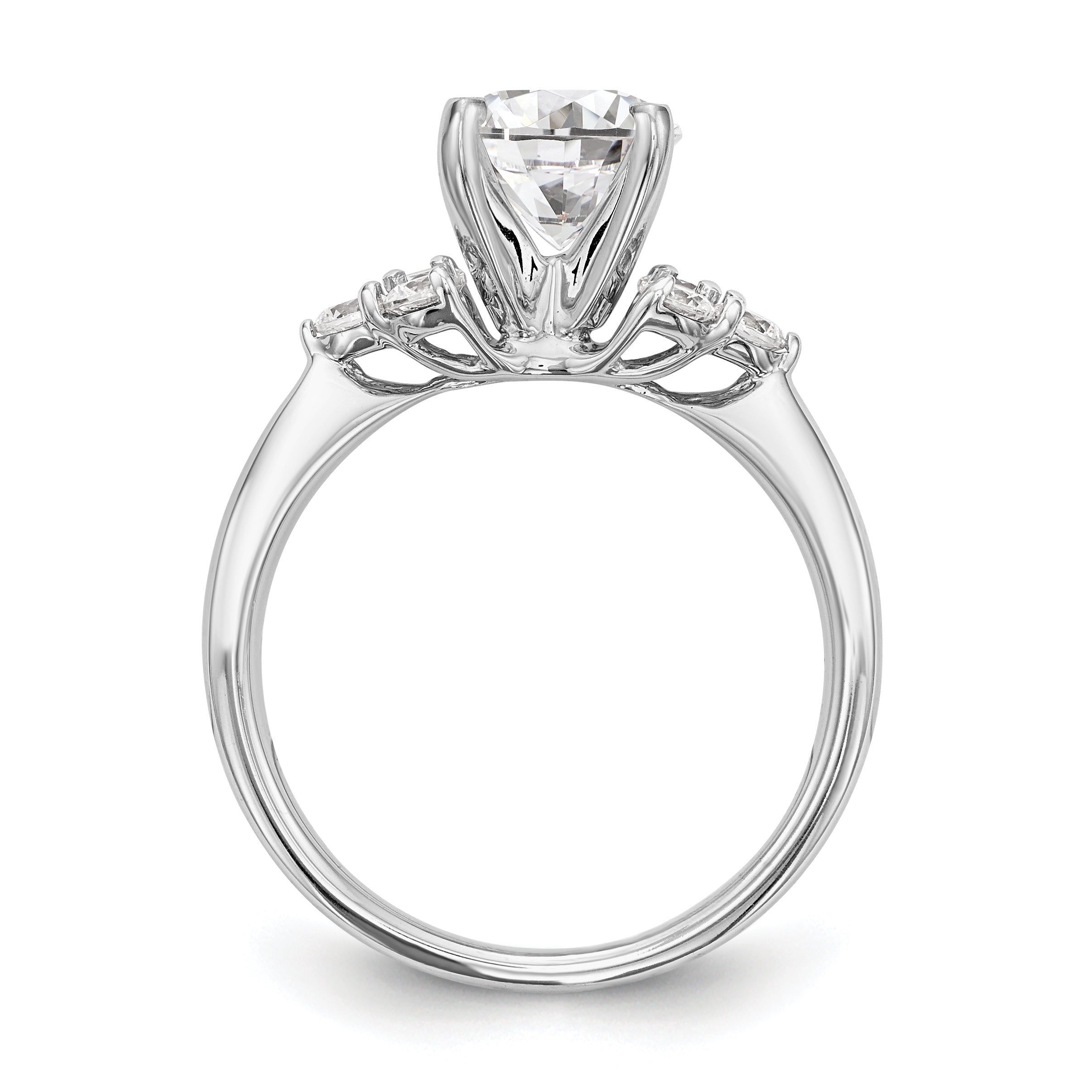 14K White Gold Diamond Peg Set CZ Engagement Ring
