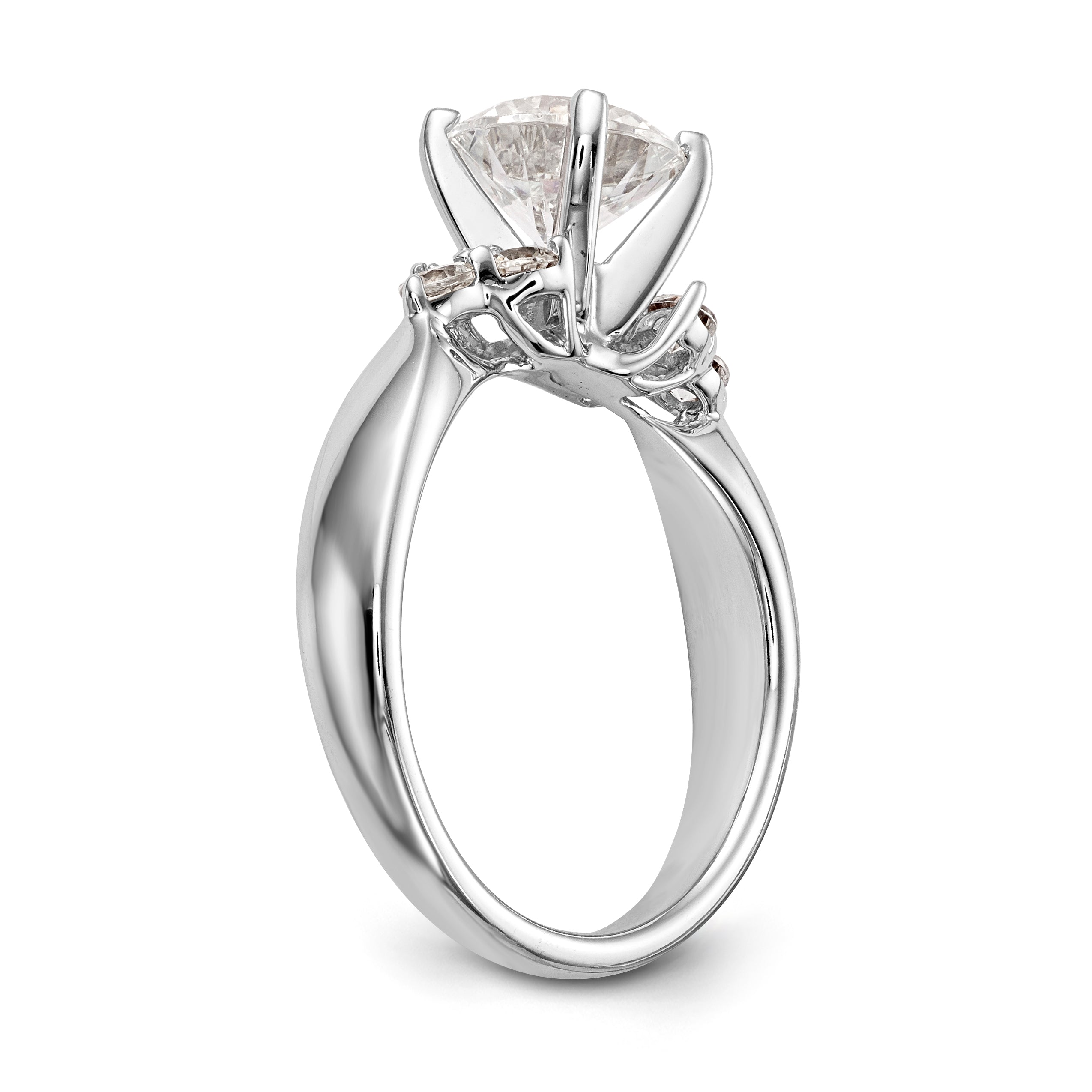 14K White Gold Diamond Peg Set CZ Engagement Ring