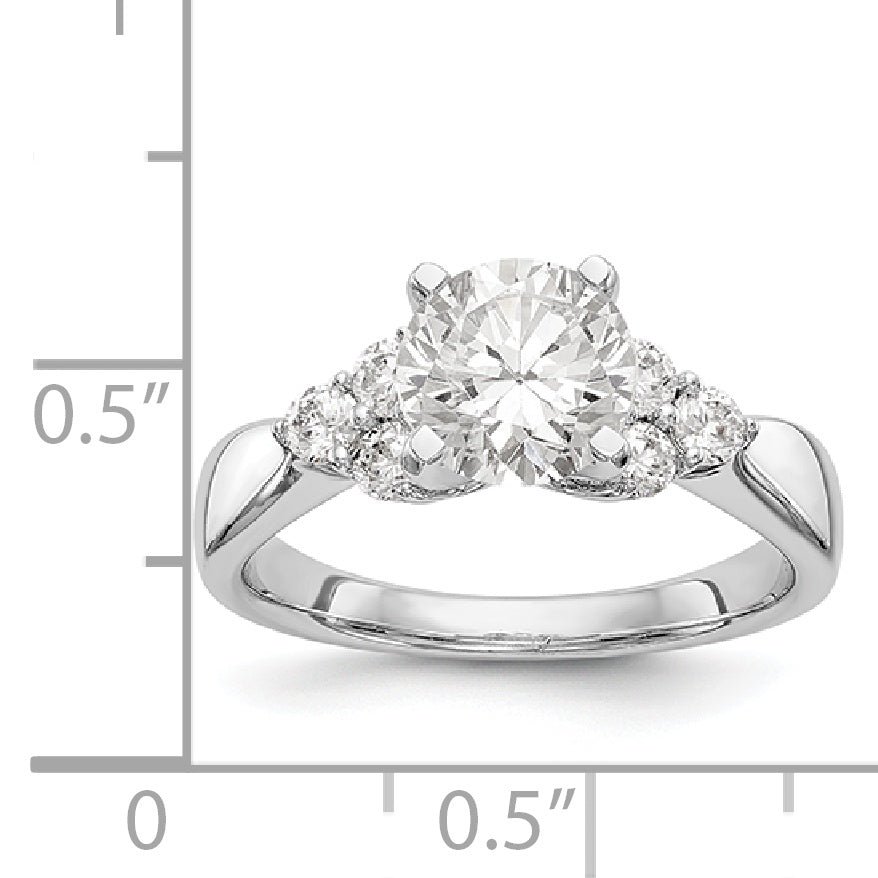 14K White Gold Diamond Peg Set CZ Engagement Ring