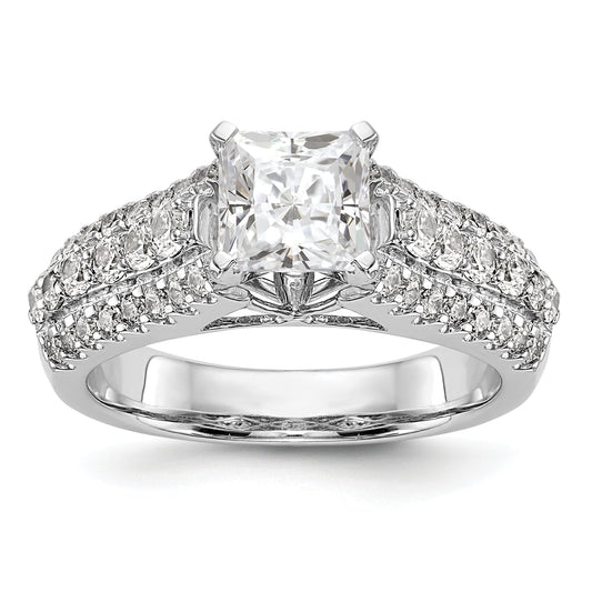 14K White Gold Diamond Peg Set CZ Engagement Ring