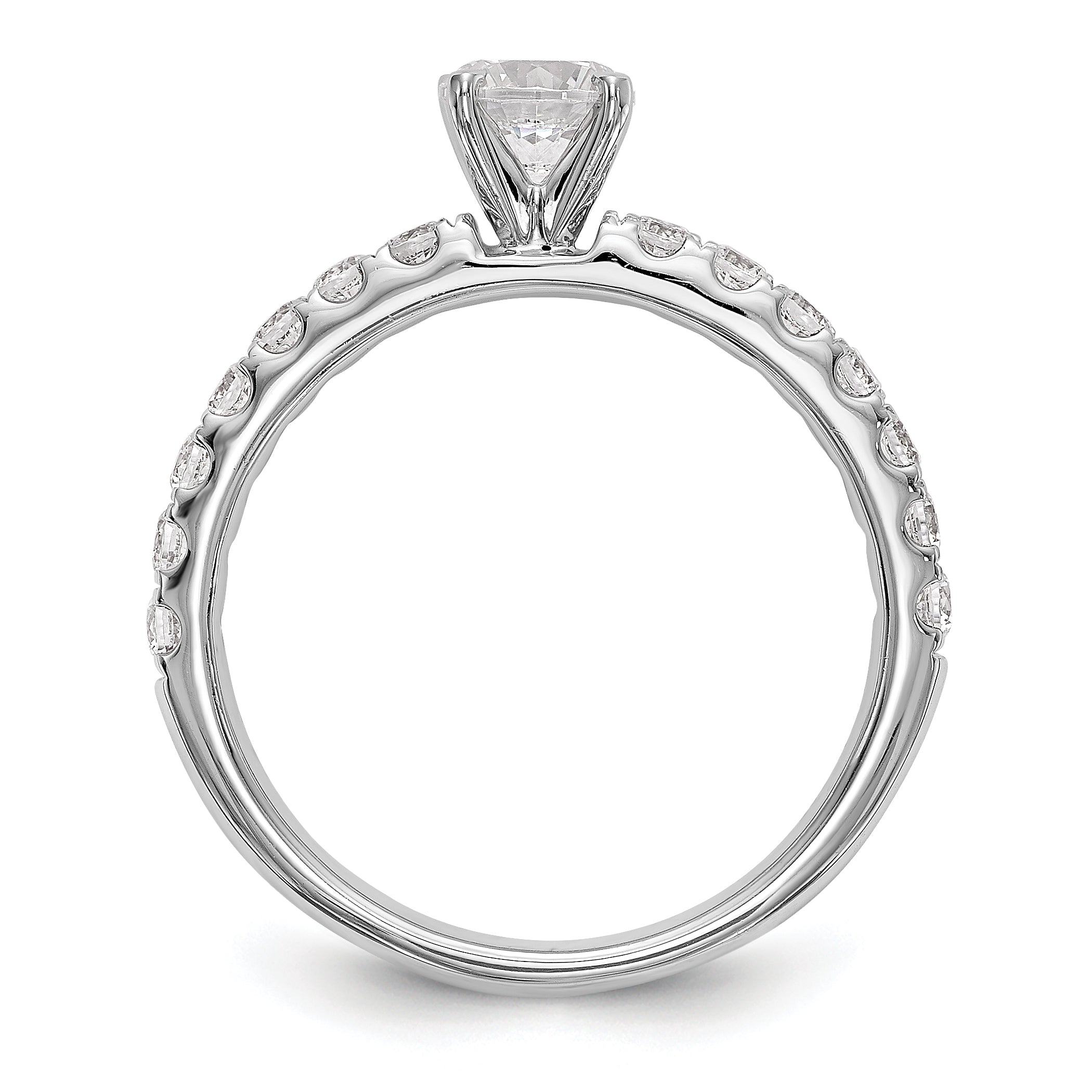 14K White Gold Diamond Peg Set CZ Engagement Ring